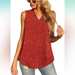 Sleeveless Red and White Chiffon Top